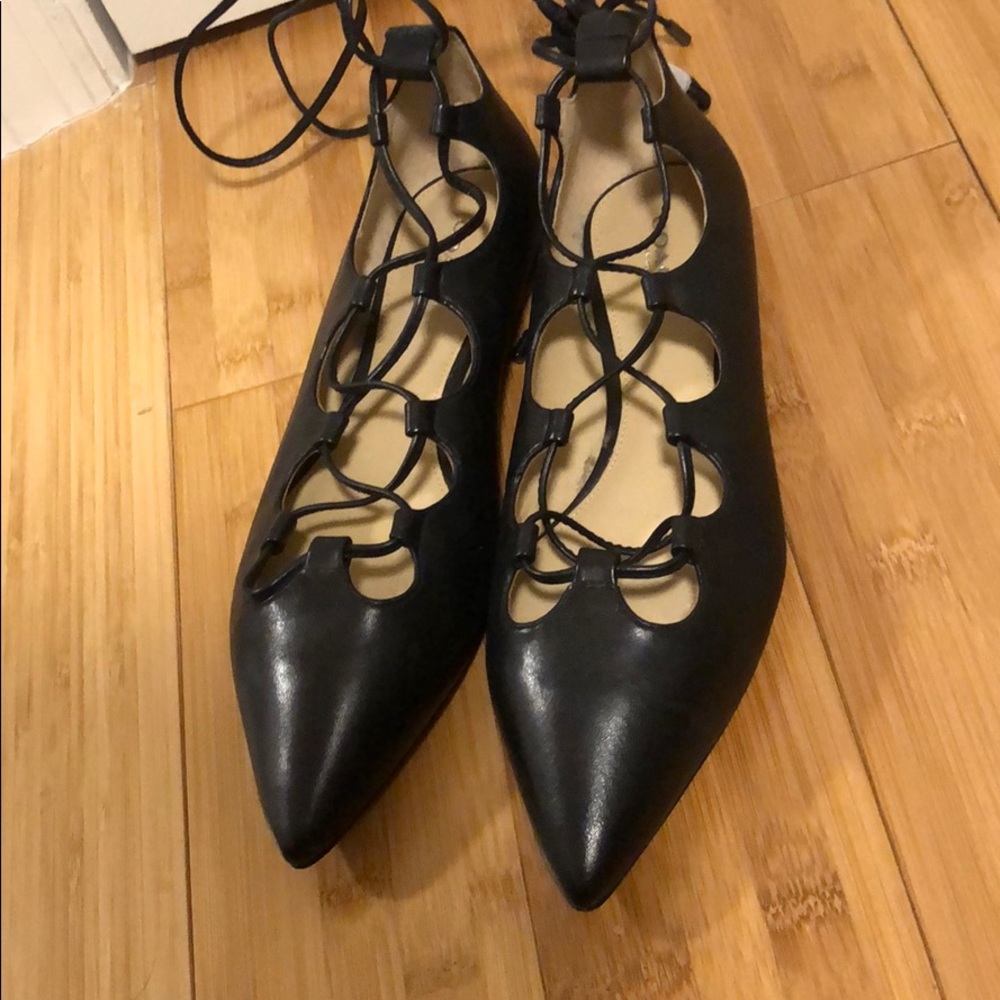 Coach Pointed Toe Black Flats with Lace Up